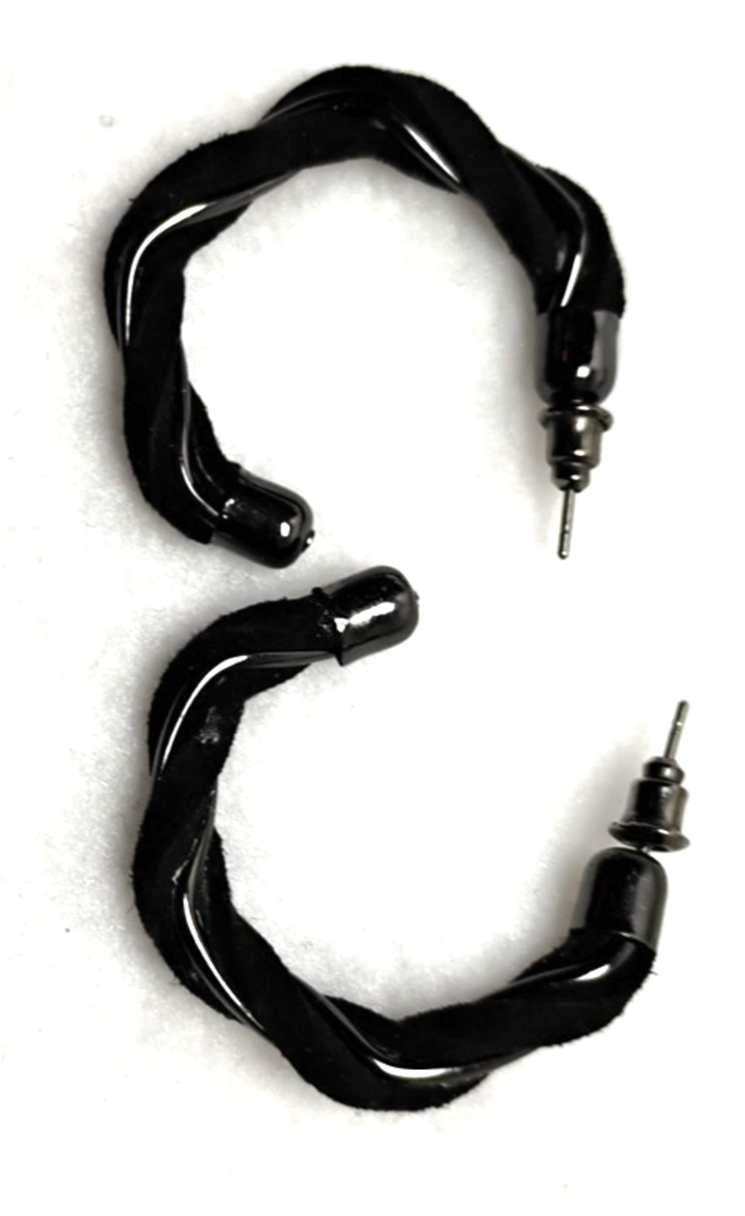 Y2K Black Twisted Hoop Earrings Medium Textured Minimalist Everyday